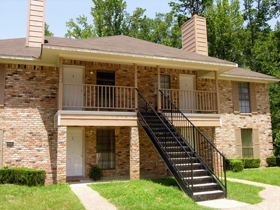 Grand Oaks Bricks apartment buildings with black staircase